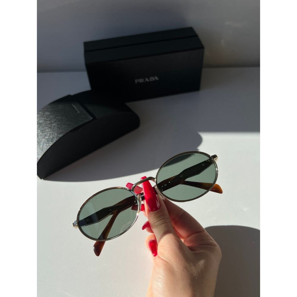 NEW Prada PR65ZS Oval Sunglasses in Gold Green - Picture 2 of 10